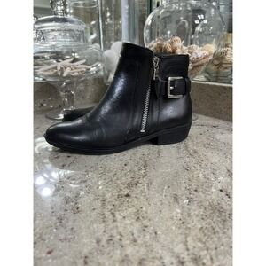 Lauren Ralph Black Leather Ankle Riding Boots Silver Zip Buckle Womens 5.5B